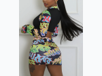 Junior's Print Crop Top and Skirt Set