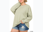 Plus Size Women's Cotton Raglan Sleeve Round Neck Pullover - 2 Color Options