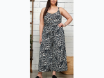 PLUS SIZE ANIMAL PRINT WAIST TIE WIDE-LEG JUMPSUIT - Grey Leopard