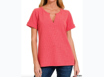 Women's Melange Baby Waffle Short Sleeve V-Neck Top - 3 Color Options