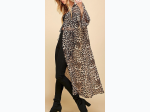 WOMEN CHEETAH ANIMAL PRINT DRAWSTRING LONG KIMONO