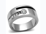 Men's High Polished Stainless Steel Ring w/ Top Grade Crystal