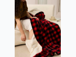 Red and Black Plaid - Footed Flannel Throw