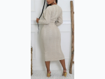 Women's Knit Cross V Neck Long Sleeve Midi Dress - 2 Color Options