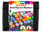 108 Piece Dual Tip Art Markers Set in Assorted Colors with Case