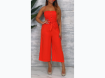 Junior's Spaghetti Strap Wide Leg Jumpsuit in Orange