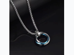 Men's Titanium Steel Triple Ring Pendant Necklace w/ Blue