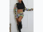 Junior's Print Crop Top and Skirt Set