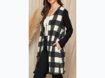 WOMEN'S CHECKER PLAIDED OPEN FRONT DRAPED CARDIGAN - 2 COLOR OPTIONS