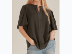 Plus Size Solid Petal Flutter Sleeve Loose Blouse - 3 Color Options