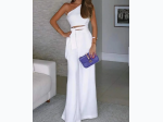 Women's One Shoulder Cutout Tie Waist Wide Leg Jumpsuit in White