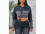 Women's Washed Cropped Denim Jacket - 2 Color Options