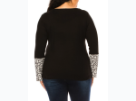 Plus Size Top with Animal Print Accent Pocket and Sleeve - 2 Color Options