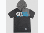 Men's Ecko Unlimited Short Sleeve Hoodie Shirt in Marled Black with Blue and White Lettering