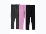 Girl Pink Velvet 3pk Solid Leggings in Charcoal, Orchid Pink & Black