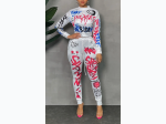 Junior's Graffiti Print Top & Jogger Set in White