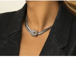 Women's Knotted Double Chain Clavicle Necklace in Silver