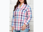 Plus Size Non-Stretch Color Plaid Cotton Patch Top - 2 Color Options