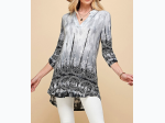 Women's Paisley Tie Dye Print Roll Up Sleeve Tunic - 2 Color Options