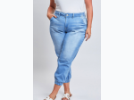 Missy Plus Elastic Waist Jogger Pants in Medium Light Wash