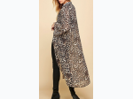 WOMEN CHEETAH ANIMAL PRINT DRAWSTRING LONG KIMONO