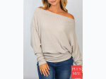 Plus Size Long Sleeve Solid Knit Top In Natural