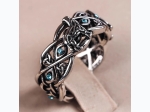 Men's Howling Wolf Knot Design Ring w/ Blue Rhinestone