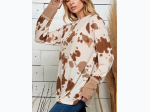 Women's Cow Print Long Sleeve Top With Open Thumb Cuff - 2 Color Options