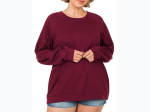 Plus Size Women's Cotton Raglan Sleeve Round Neck Pullover - 2 Color Options