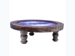 12" Moon Goddess Round Glass Top Wooden Altar Table