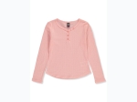 Girl's Star Ride Pointelle Faux Button Y-Neck Top in Blush