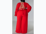 Plus Size V-Neck Lace Trim Jumpsuit - 2 Color Options