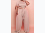 Plus Size Tied Detail Top Wide Leg Pants Set - 2 Color Options