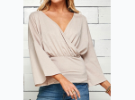 Plus Size Wide Bell Sleeves Ruched Waist Top - 3 Color Options