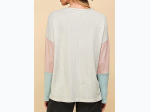 Plus Size Women's Taupe/Peach/Mint Colorblock V Neck Long Sleeve Top