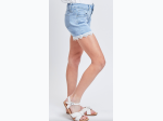 Girls Mid-Rise Denim Shorts With Lace Trimmed Hem in Light Wash