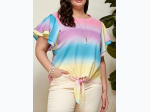 PLUS OMBRE RUFFLE FLUTTER SLEEVE TOP w FRONT TIE