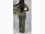 Junior Plus Ribbed Long Sleeve Jumpsuit with Front Tie - 2 Color Options