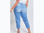 Missy Plus Elastic Waist Jogger Pants in Medium Light Wash