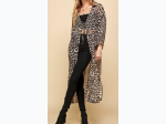 WOMEN CHEETAH ANIMAL PRINT DRAWSTRING LONG KIMONO