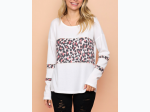 Women's Thermo Top with Leopard Print Contrast - Ivory