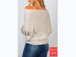 Plus Size Long Sleeve Solid Knit Top In Natural