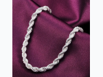 Unisex 4mm Water Wave Rope Link Chain Bracelet in Platinum