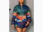 Plus Size Puffer Zip Jacket - 2 Print Options