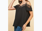 WOMEN'S CAMI STRAP LACE DETAIL OPEN SHOULDER TOP IN BLACK