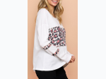 Women's Thermo Top with Leopard Print Contrast - Ivory