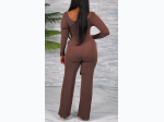 Junior's Ribbed Long Sleeve Jumpsuit with Front Tie - 2 Color Options