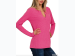 Women's Melange Baby Waffle Long Sleeve V-Neck Top - 3 Color Options