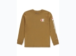 Boy's Champion Long Sleeve Arm Script Logo T-Shirt in Timber