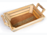 Natural Rectangular Wood Tray with Side Handles - Small 9in